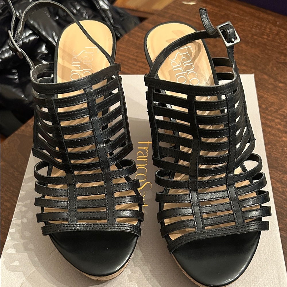 Franco Sarto Black Cage Heels